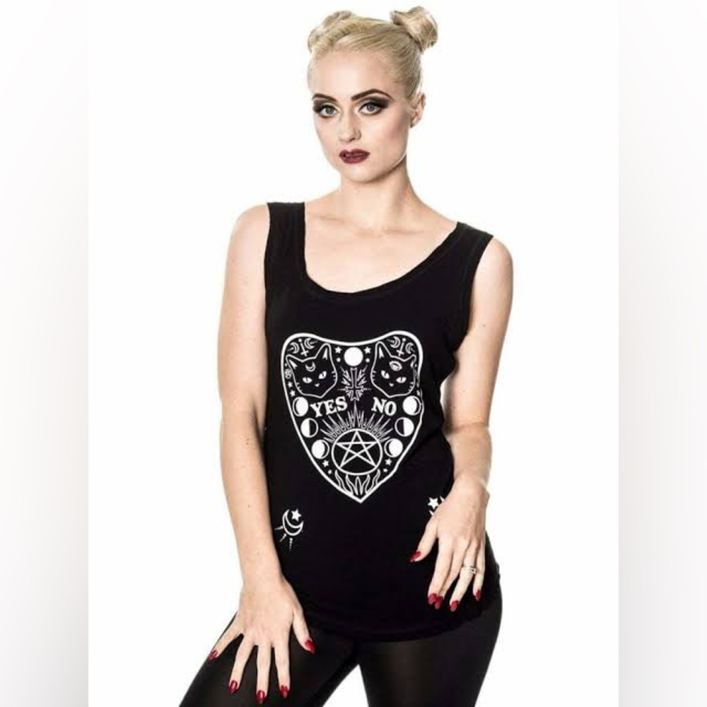 Banned Apparel Occult tank top cat kitty Ouija board planchette top EUC 3X